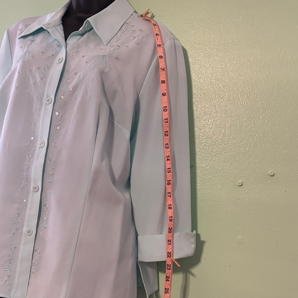 Chic Embroidered Turquoise Button Down Blouse. Of… - image 4